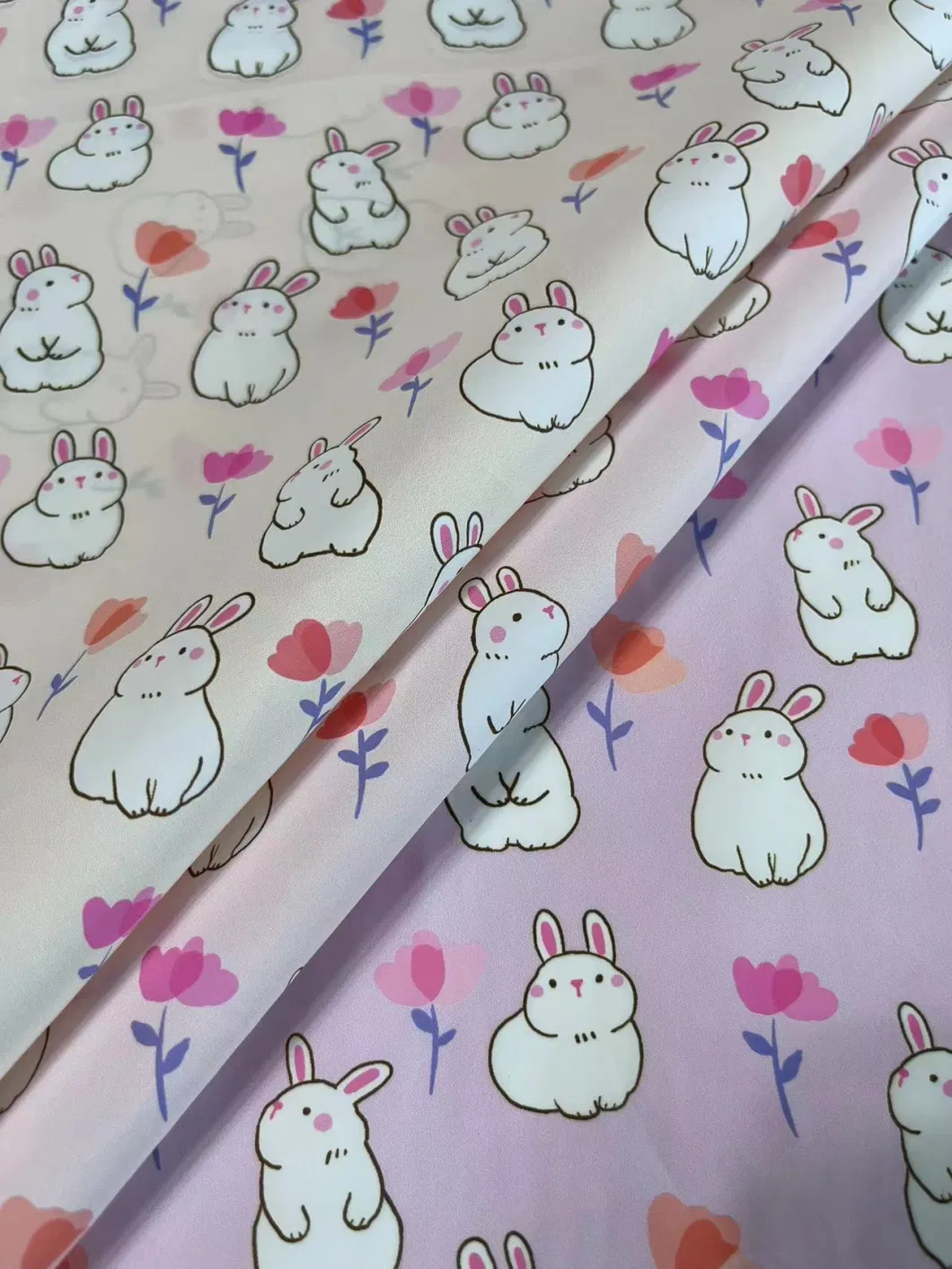 The Flower Patterns Rabbits Digital Printed Polyester Taffta Fabric
