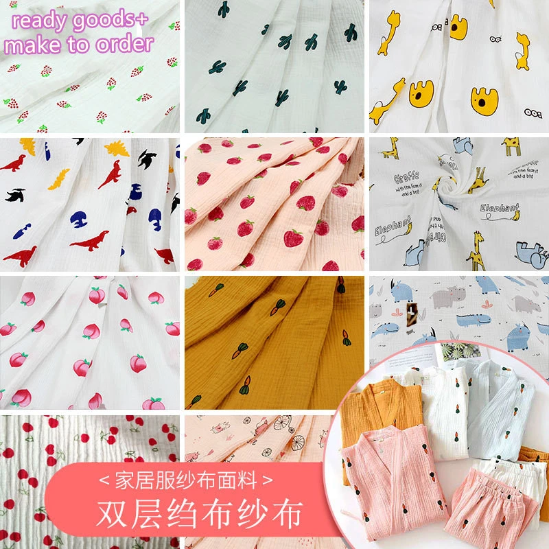 Eco-Friendly Dyeing and Reactive Printed Double Layer 100% Cotton Crepe Gauze Fabric Muslin for Baby Kids Swaddle