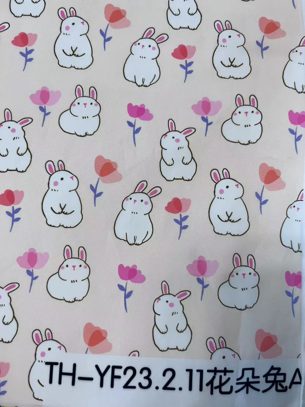 The Flower Patterns Rabbits Digital Printed Polyester Taffta Fabric